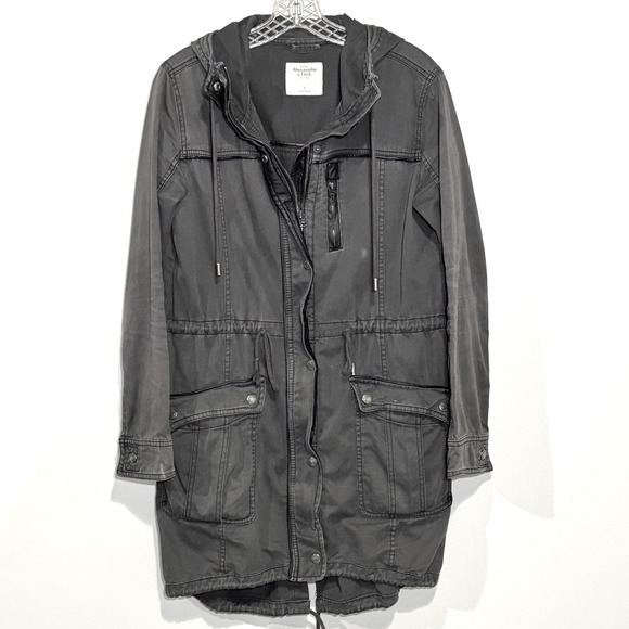 Vtg Y2K Abercrombie‎ & Fitch Anorak Jacket Utility Military Hooded Gray Small - Picture 1 of 12
